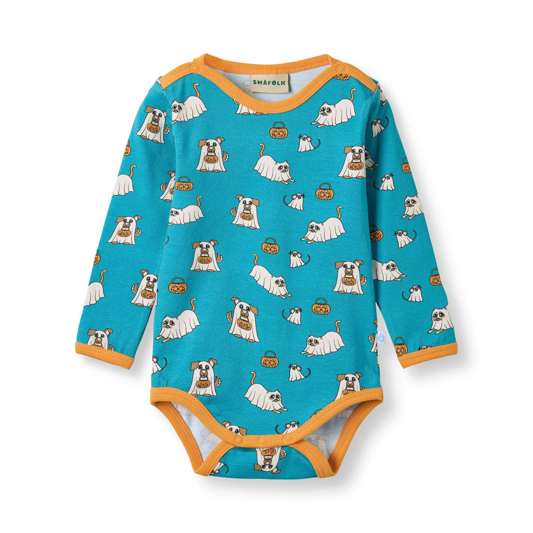 Elstar langærmet body med Halloween kæledyr - Creamy blue / 74