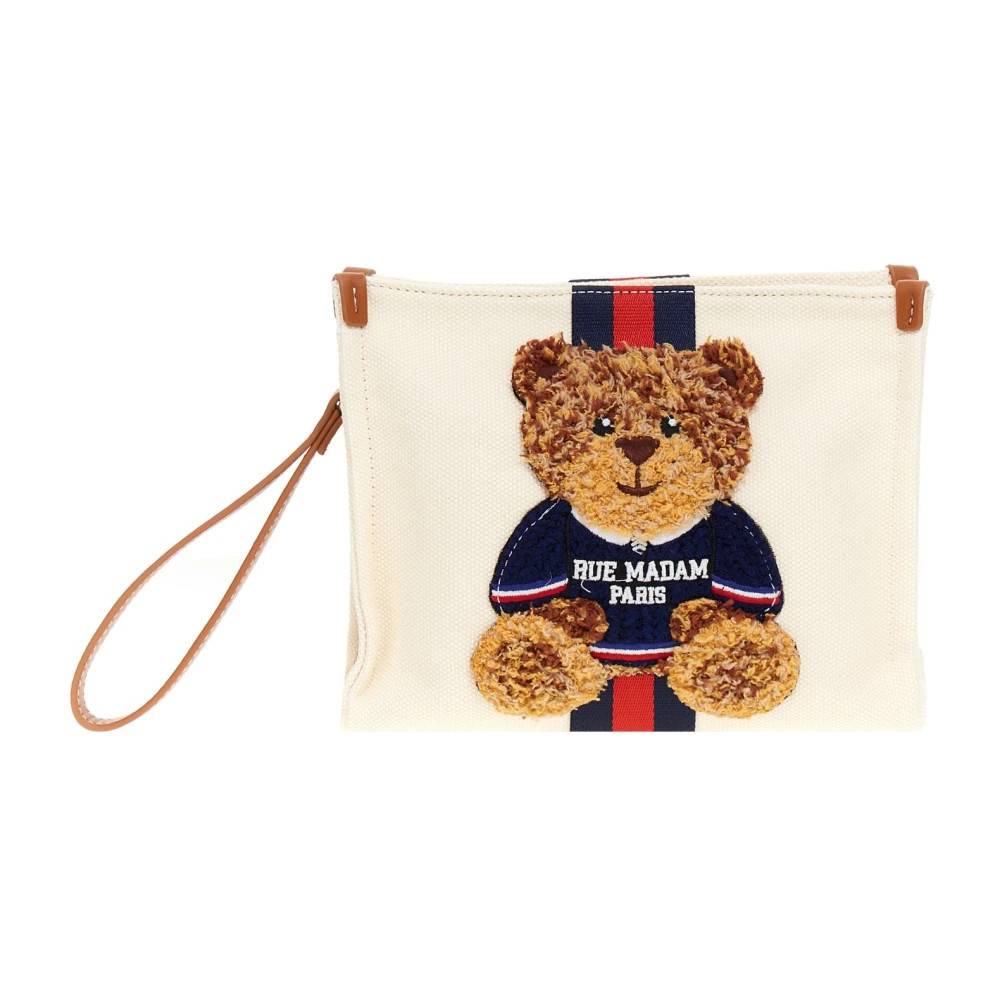 Rue Madam Trefarvet Teddy Clutch Canvas Taske - Tasker - Dame - Hvid - ONE SIZE - Bomuld