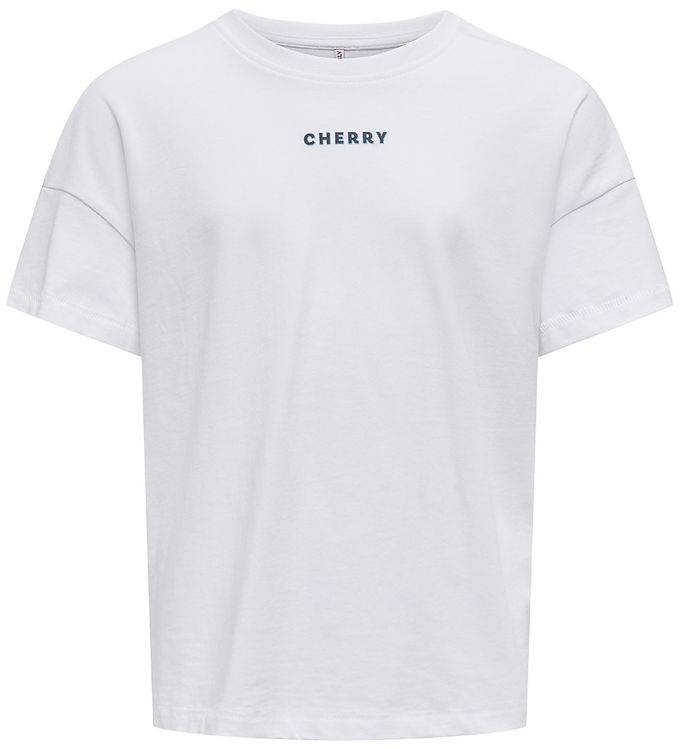 Kids Only T-shirt - kogCarrie - Bright White/Cherry - Kids Only - 9-10 år (134-140) - T-Shirt