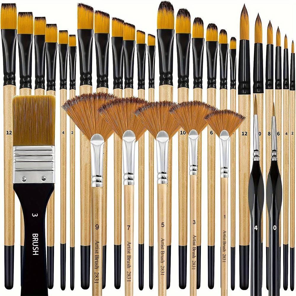 32-delat set med målarpenslar, Artist Series, Nylonborst med Rund, Filbert, Platt, Fläkt, Vinklad, Detaljpensel, Lämplig för Målning