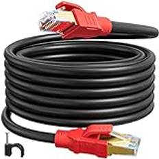 Cat 8 Nätverkskabel 20m, Höghastighets LAN Kabel 20m 40Gbps 2000MHz SFTP Skärmad Gigabit Ethernet Cable RJ45 Connector Patchkabel Lång Internetkabel för Router, Modem (20 kabelklämmor)