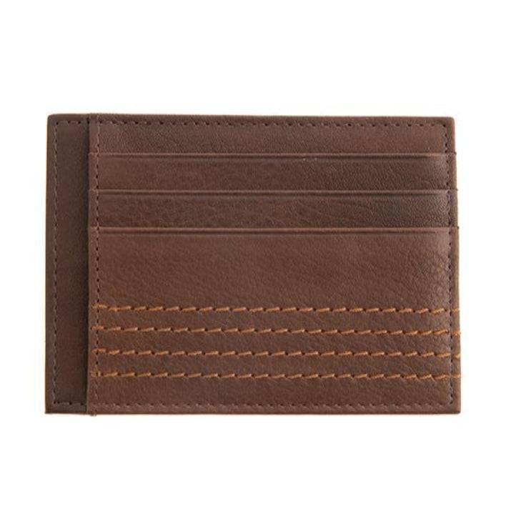 Men's Contrast Stitch Pebble Grain Leather Card Holder with RFID Blocking