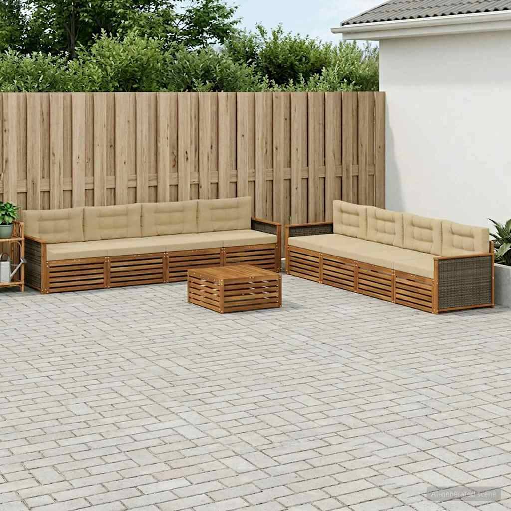 vidaXL Udendørs sofagruppe 9 stk. Naturlig og Beige