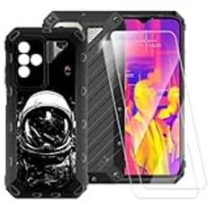 ESACMOT astronautmönster fodral kompatibelt med Ulefone Power Armor 18T + [2-pack] skärmskydd härdat glas, stöttåligt fodral för Ulefone Power Armor 18 (6,5 tum)