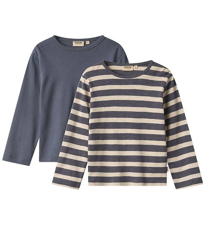 Wheat Tröja - 2-pack - Milo - Greyblue Strimla - Wheat - 6 år (116) - Tröja