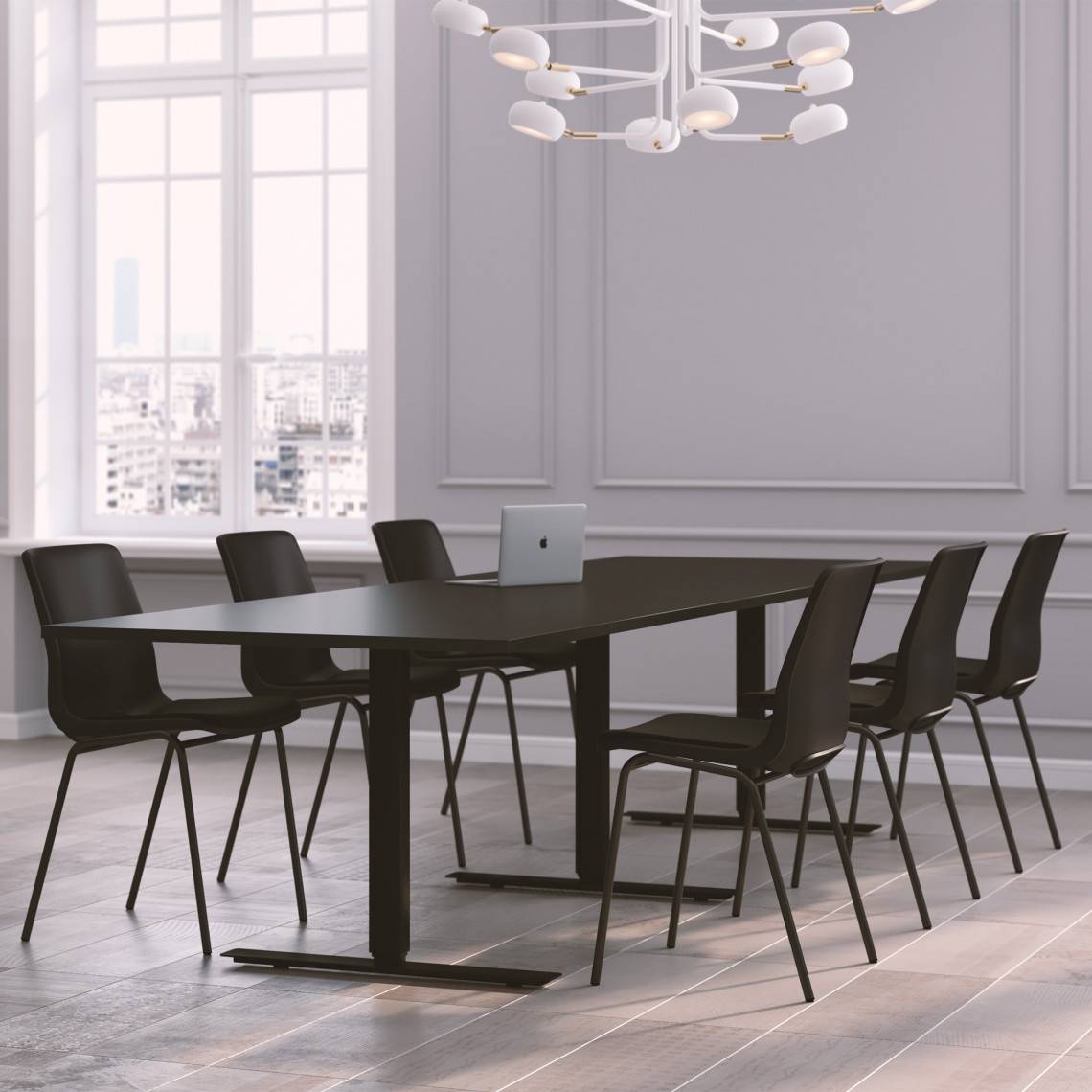 Konferencesæt Modul + Ana 4340S, Størrelse 8 pladser (280 cm), Farve på stol Sort, Farve på bord Sort
