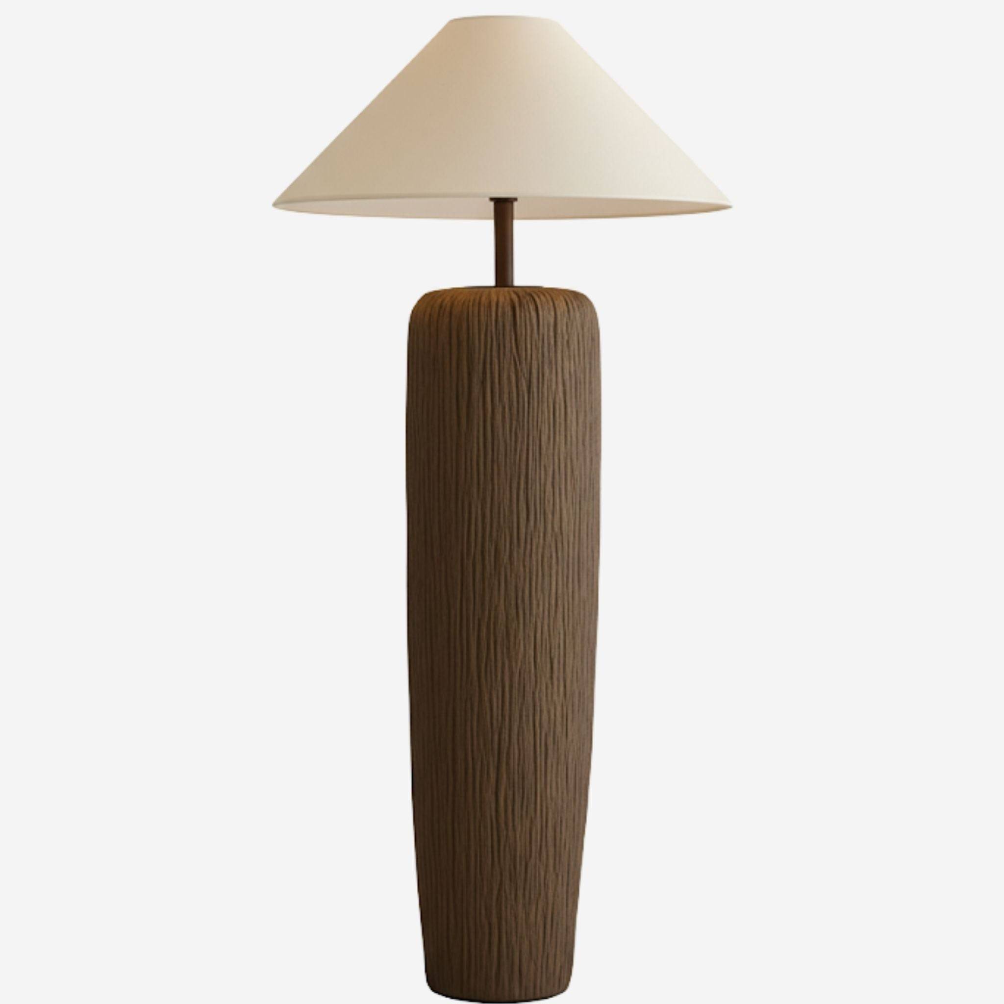 Golvlampa Savannah, Rustik designlampa i trälook med linneskärm - Golvlampa Savannah 87 × 50 cm