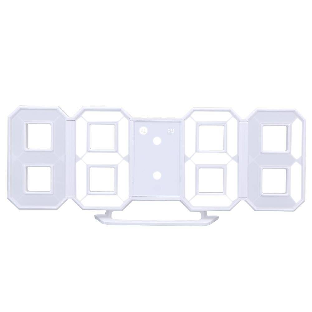 8 formad 3d digital bordsklocka usb datum tid celsius display väckarklocka led nattlampa väggmonterad väckarklocka hem skrivbord deco - Vit