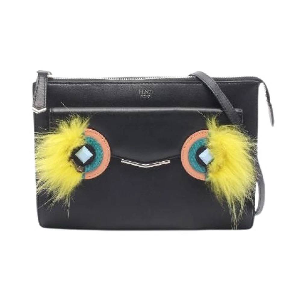 Fendi Vintage Pre-owned Bag Bugs Monster Læder Pels Skuldertaske - Vintage - Dame - Sort - ONE SIZE - Uld