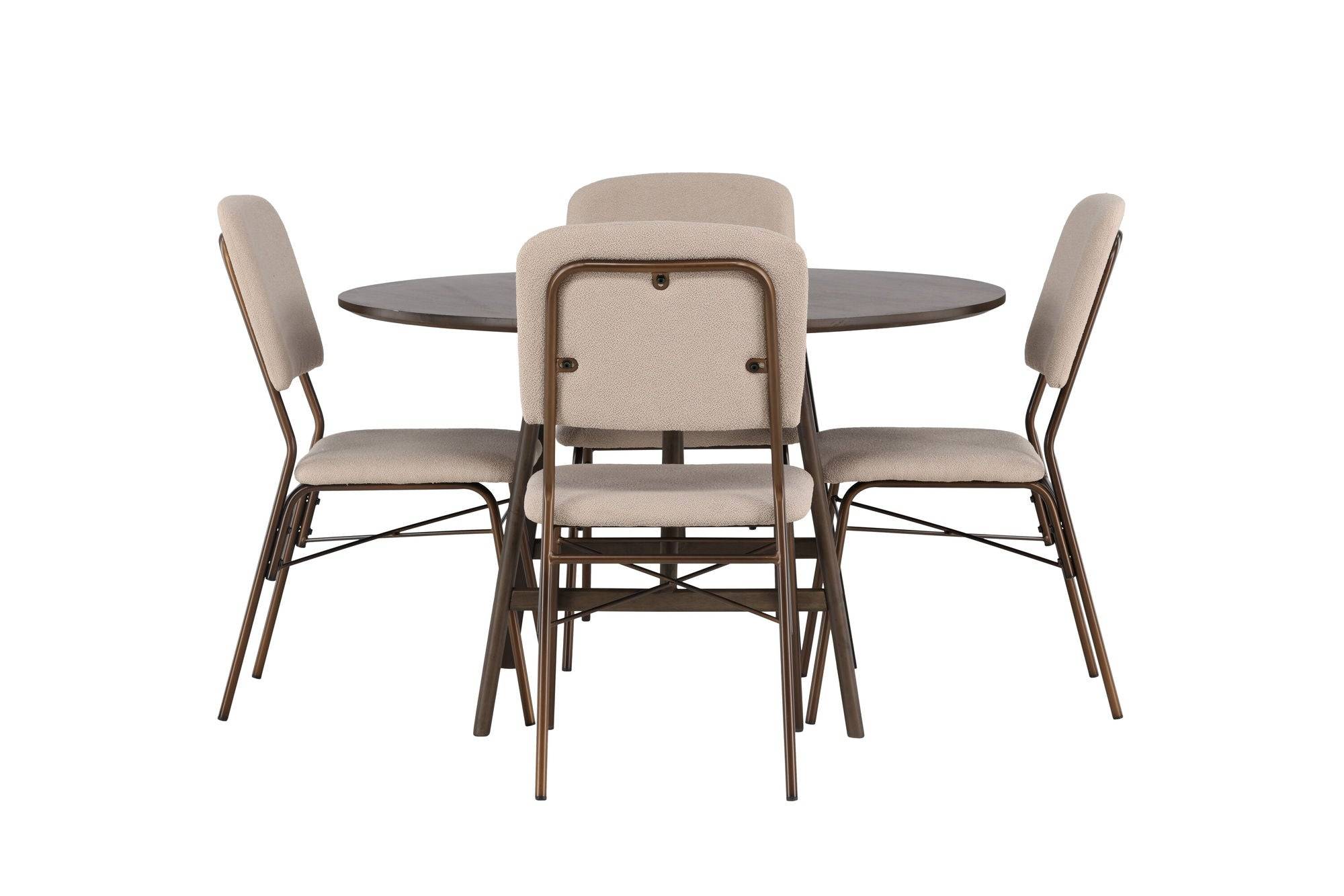Venture Home Kaseidon spisebord - rund - Rubberwood / Dark Brown MDF +Seda Spisebordsstol - Matte brown / Beige Fabric _4