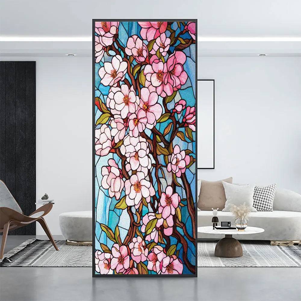 Fönsterfilm – Körsbärsblommor med effekt av blyinfattat glas - 40x60 cm