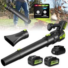 Lövblåsare Sladdlös, Gisam Elektrisk Blåsare Borstlös med 2x3.0Ah-batteri, Leaf Blower 2 Hastigheter + Turboläge Max 25000RPM, Lövblåsens Luftvolym 750m³/h för Trädgårdar Terrass