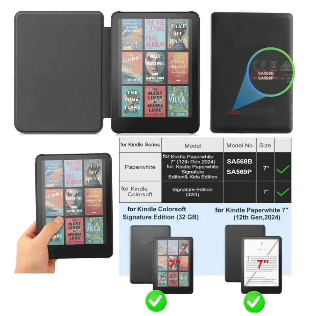 För Kindle Colorsoft Signature Edition 1:a generationen Fodral 7 tum 2025 Läderfodral Automatiskt viloläge Skydd Paperwhite 12:e generationen Funda