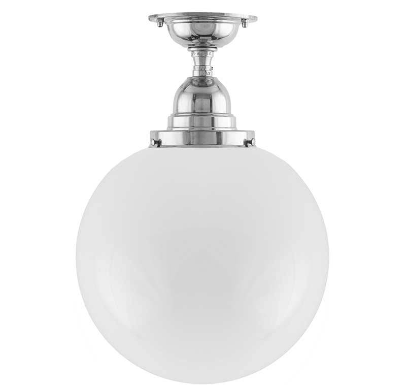 Badrumslampa - Taklampa Byström 100 nickel, stor klotskärm