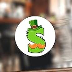 Swavecat initial bokstav S med Leprechaun hattetikett klistermärken runda dekaler St Patrick's Day grönt alfabet vinylklistermärke för kort presentaskar festgåvor förseglade kuvert 5 cm 100 st