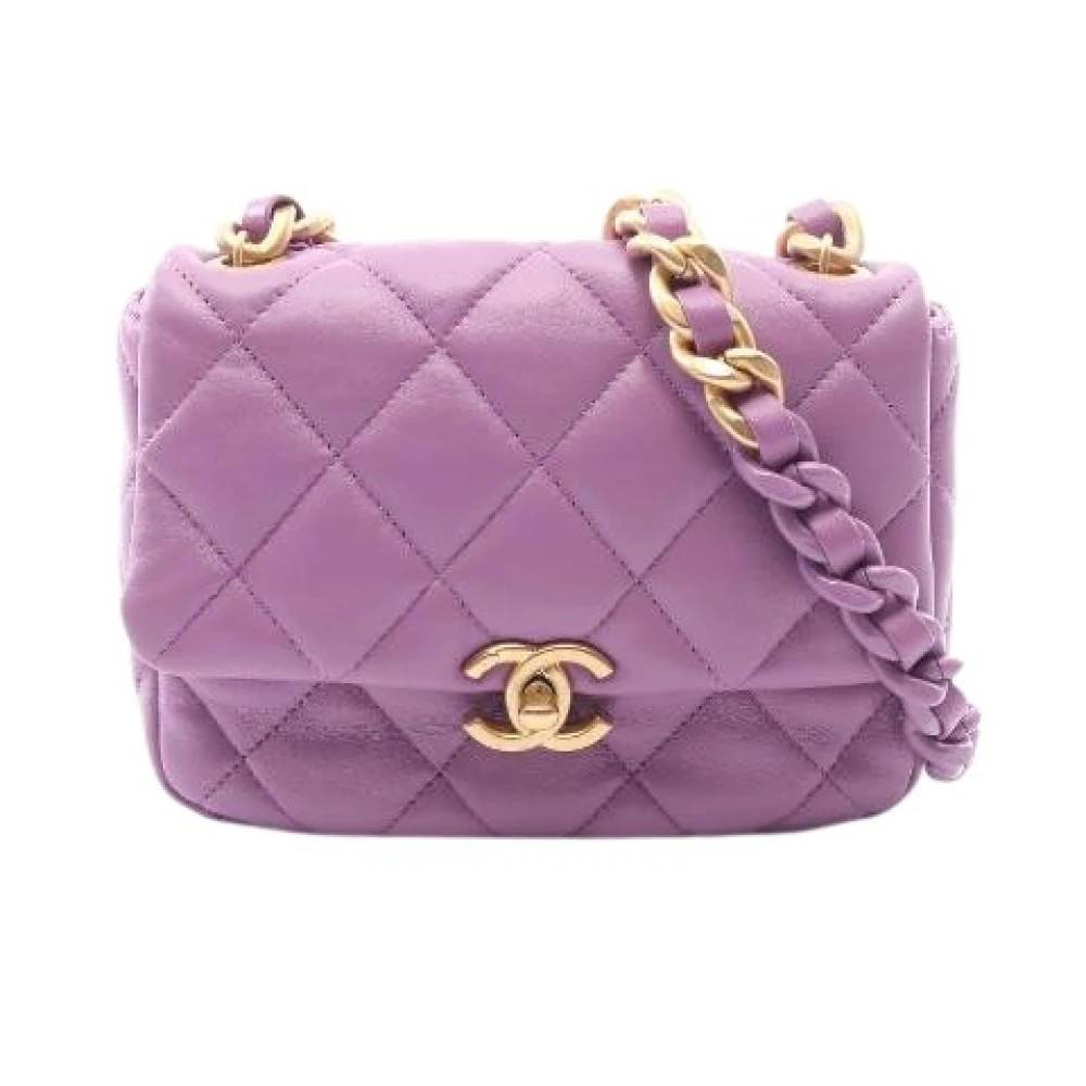Chanel Vintage Pre-owned Mini Matelasse Lammeskind Skuldertaske - Vintage - Dame - Lilla - ONE SIZE - Uld