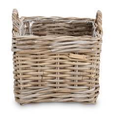 Grå Plantekurv m. plast - B32xL32xH26cm i Rattan