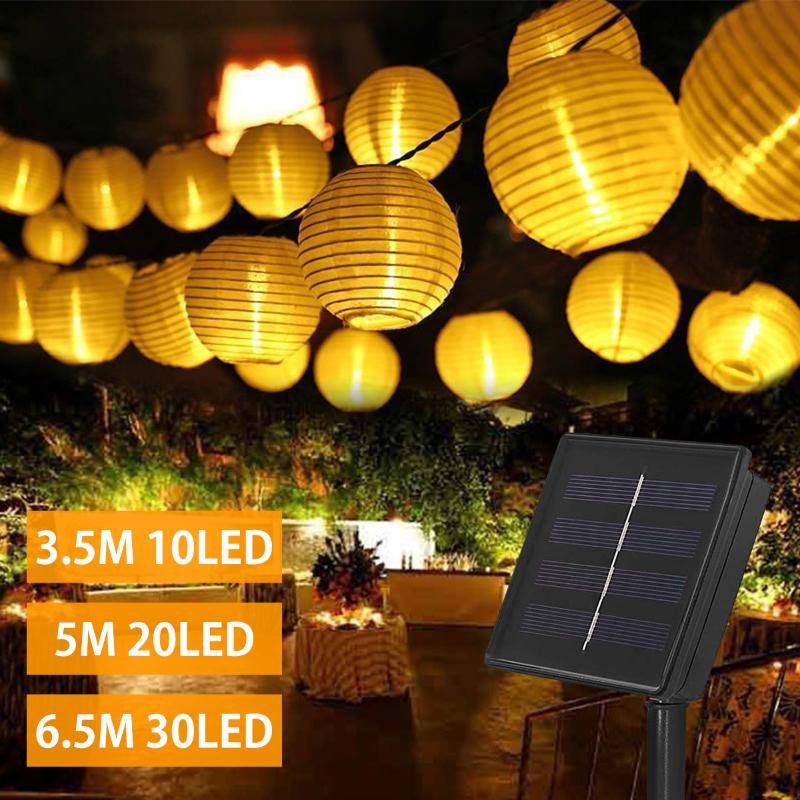 Solar Utomhusljusslinga Innergård Solar Lykta Trädgård Vattentät Pendelljus Ljuskänslig avkänning Jul- och nyårsdekoration vit