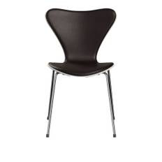 Fritz Hansen - Series 7 stol 3107 forsidepolstret læder stålstel krom Grace Dark Brown/White - Spisebordsstole - Arne Jacobsen - Brun - Læder/Metal/Træ