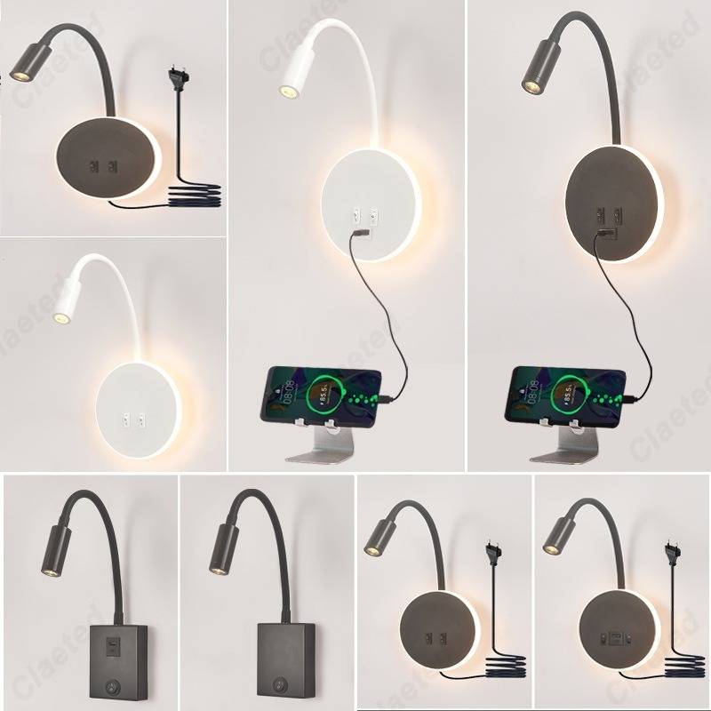 LED Flexible Gooseneck Wall Lamp USB with Switch Adjustable Angle Bedroom Bedside Wall Lamp Corridor Decorative Lighting Fixture