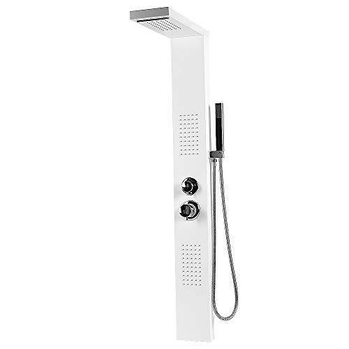 Duschpanel med regndusch, duschstångsset rostfritt stål, massagedusch, handdusch, duschpelare för väggmontering, avtagbar topp (vit)