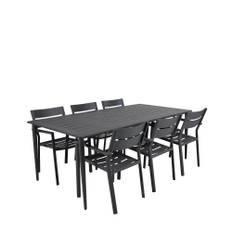 Cafesæt Delia 6 stole m. armlæn + bord 200x97, Antracit