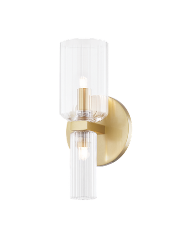 TABITHA Væglampe i stål og glas H25,4 cm 2 x G9 LED - Aldret messing/Klar rillet