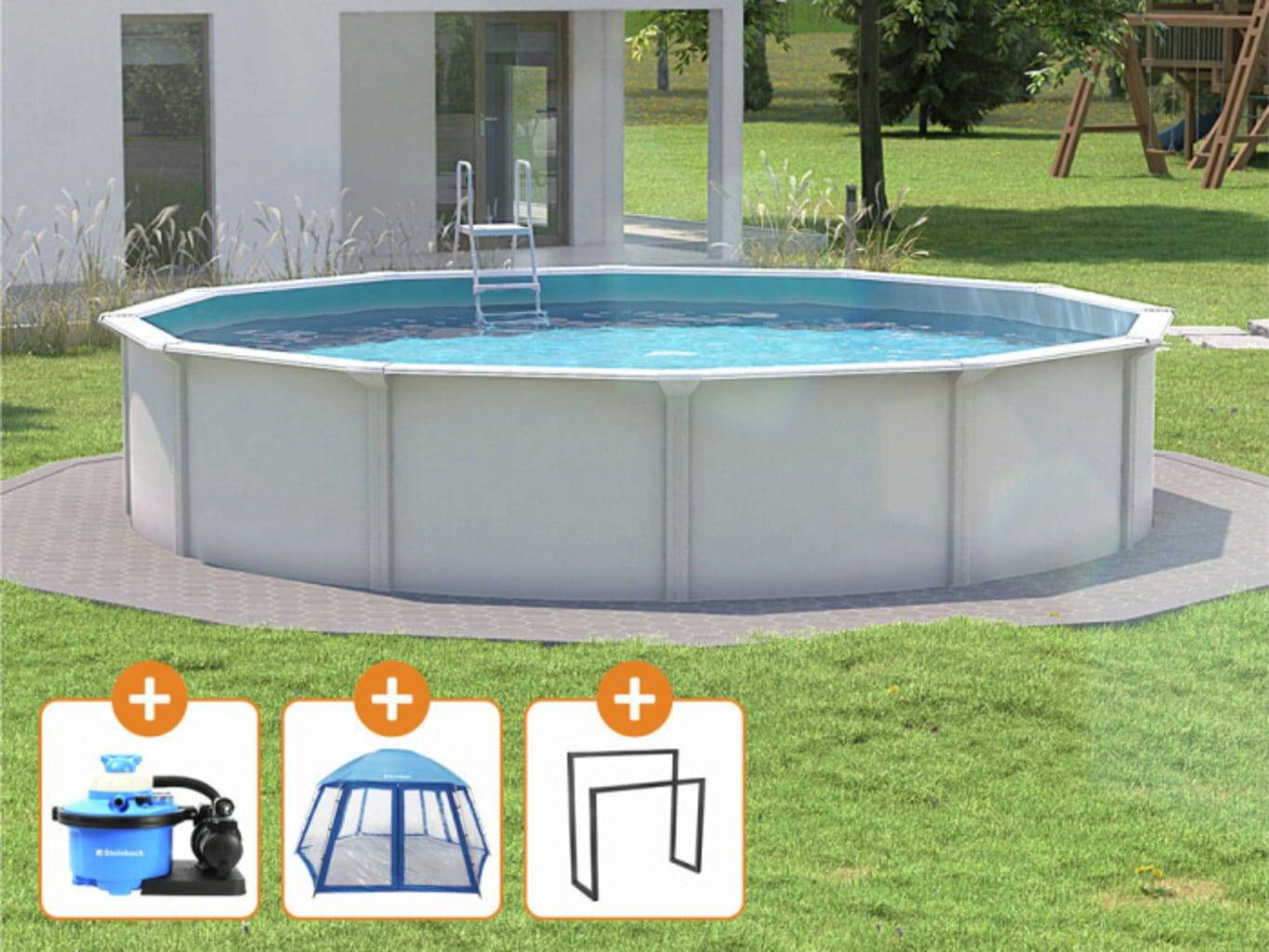 Stålväggspool Set med Nuovo de Luxe II Ø 360 x 120 cm Top