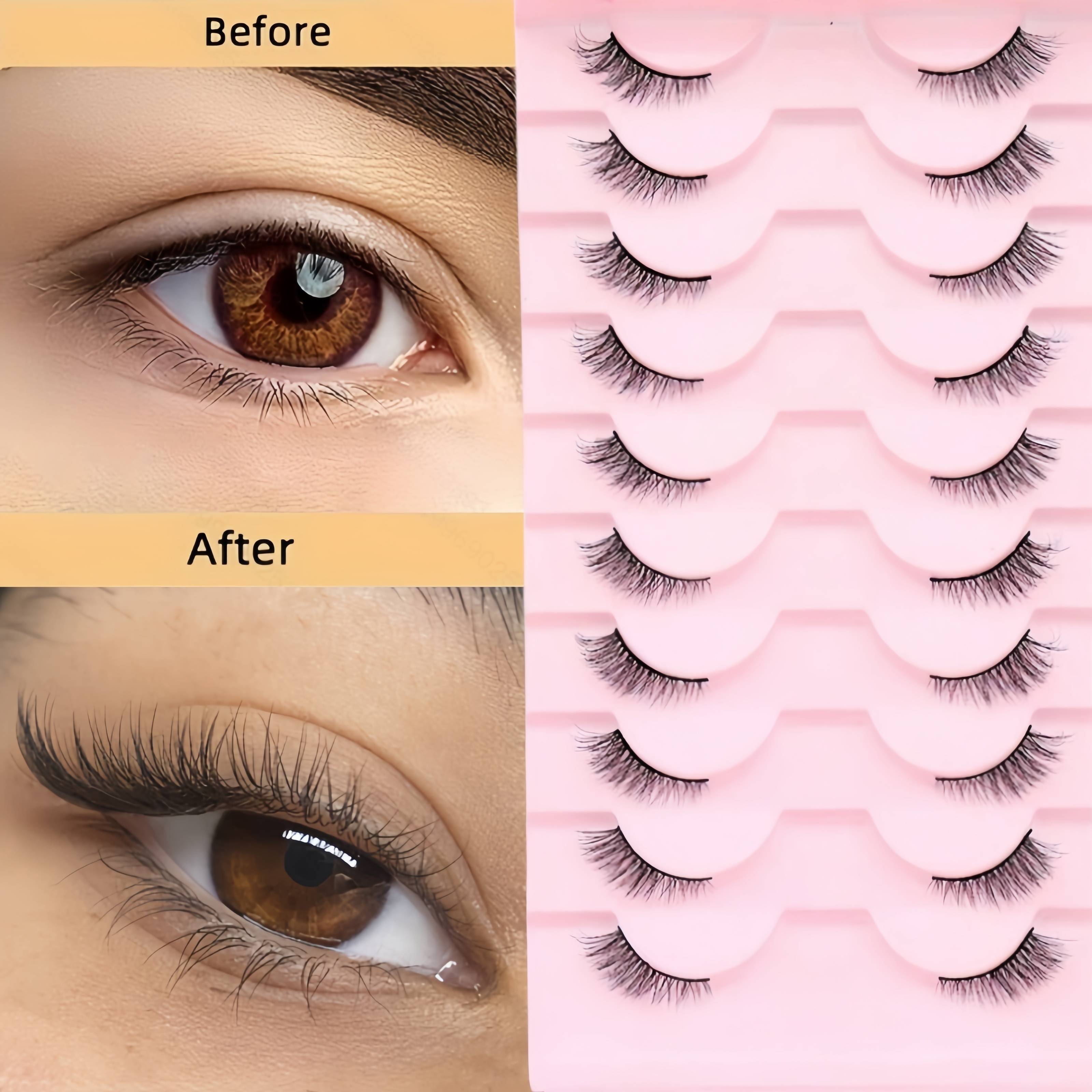 TEMU 10 Pairs Pink Cat Eye False Eyelashes - Versatile For Daily Wear, Work, Halloween & Christmas | Beginner-friendly, Multi-style Pack With Thicknesses 0.03mm/0.05mm/0.07mm