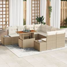 vidaXL 9 dele havemøbel sæt med puder beige poly rattan