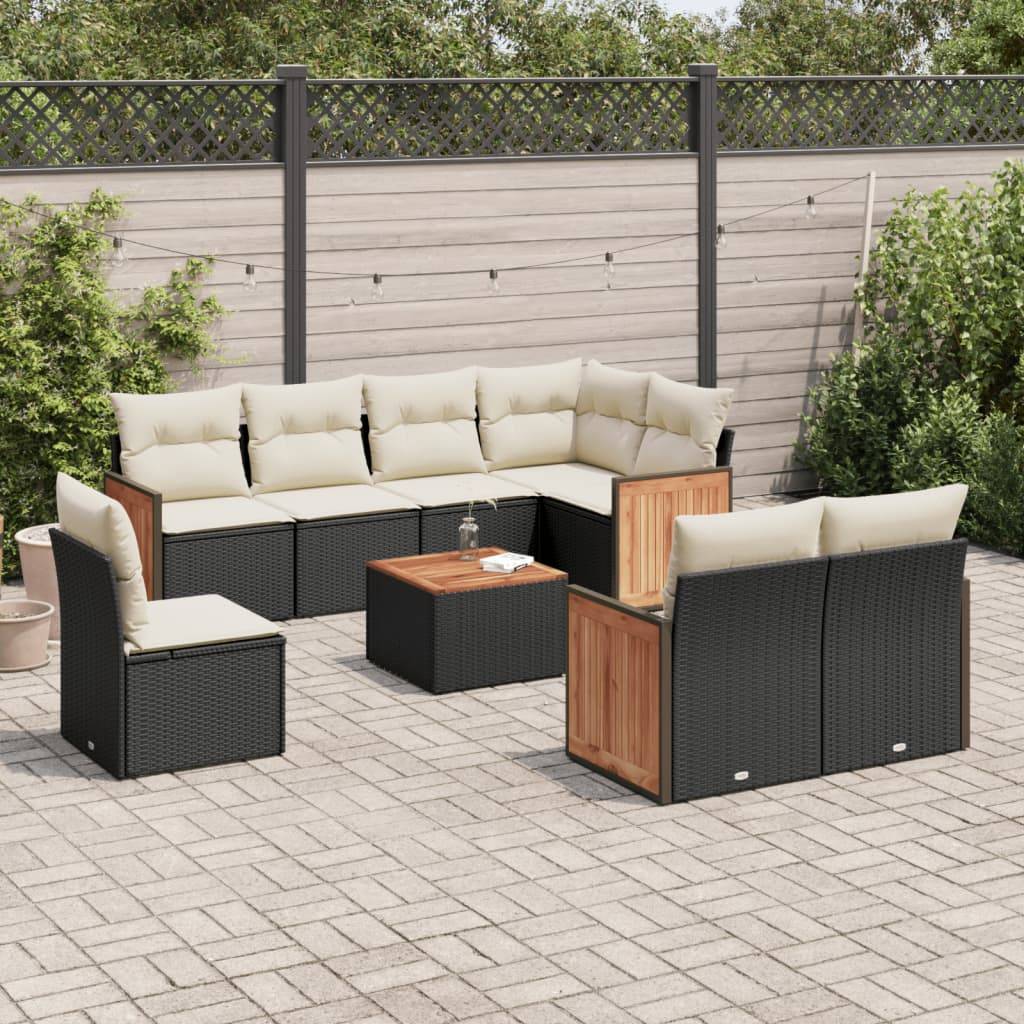 Sofasæt Til Haven 8 Dele Med Hynder Polyrattan - Sort og cremefarvet / Med bord