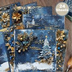 TEMU 24 Sheets Of 6x6 Inch Christmas And Golden Embellished Stickers, Suitable For Collage, Origami Projects, Diy Paper Crafts, Scrapbooking, Bullet Journals, Art Collages | Natural Elements