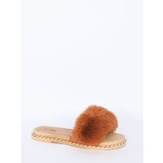Pels slippers m. snoning - Beige / 40