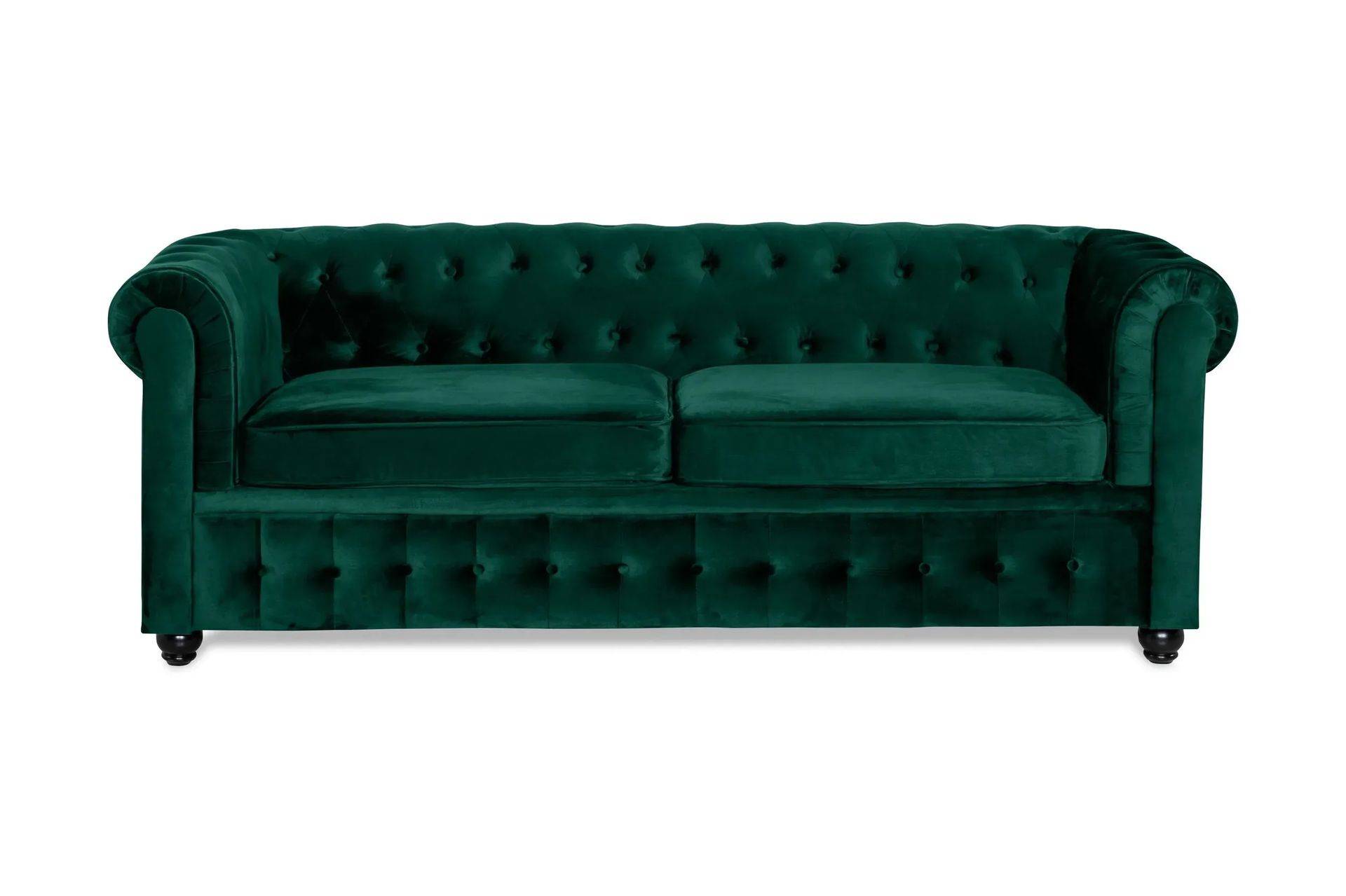 Chesterfield Lyx 3-sits Framåtbäddad Bäddsoffa med HVILA Bäddmadrass 140x200 cm Memoryskum Tvättbar klädsel - Grön/Vit 3 sits bäddsoffa Manor House