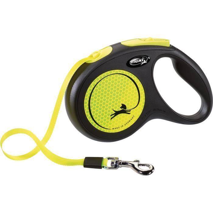 Laisse sangle - TRIXIE - 209321 - 5 m - Jaune fluo - Enrouleur - Résistante