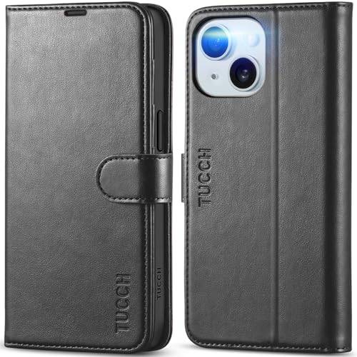 TUCCH Case for iPhone 15 5G Mobile Phone Case TPU [Card Slot][RFID Blocker] [Stand Function] [Magnet] Shockproof Protective Case Flip Cover Compatible with iPhone 15 2023 (6.1"), Black