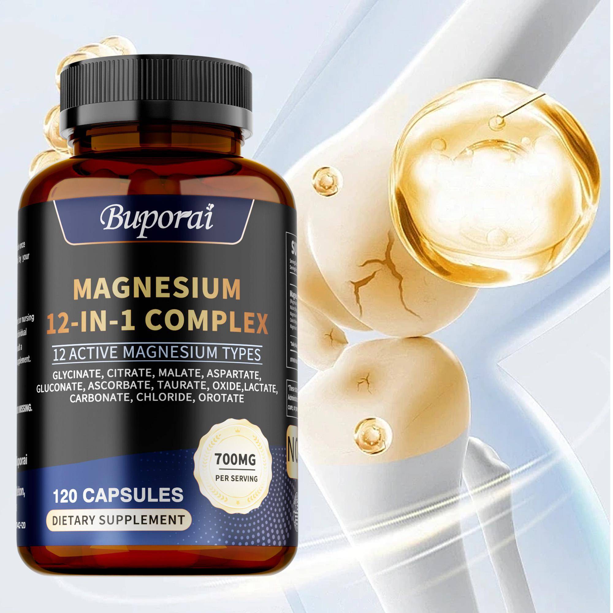 Buporai - 12-i-1 Magnesiumkomplex Kapslar - Muskels Hälsa - Nerv Hälsa - Sömn Hälsa