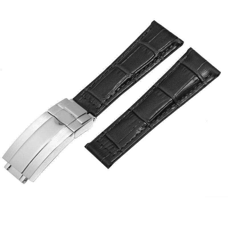 Krokodilmönster klockarmband i äkta läder 20 mm för Rolex klockarmband Daytona Submariner GMT RX Armband Fällbart spänne