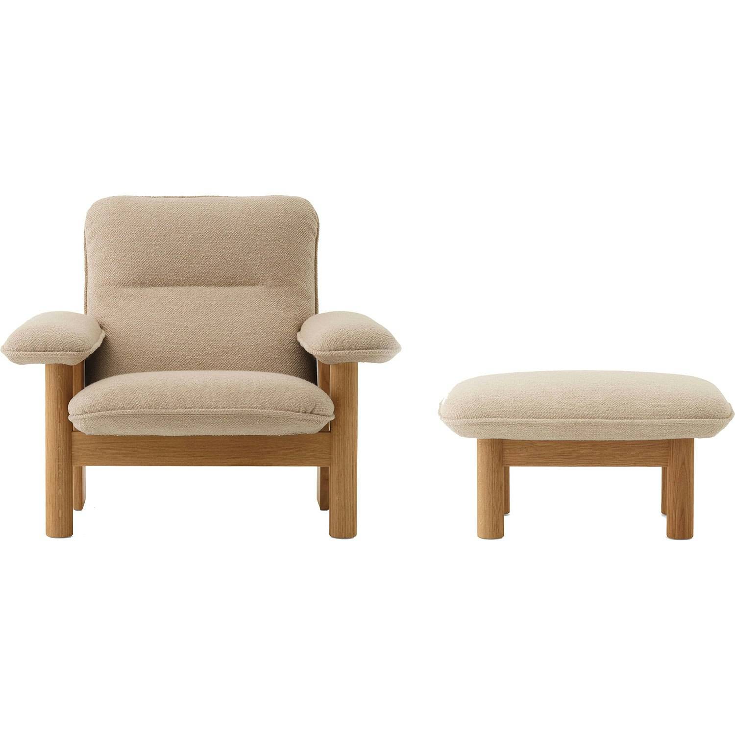 Audo Copenhagen - Brasilia Fåtölj Med Ottoman Naturlig Ek - Bouclé 02 Beige