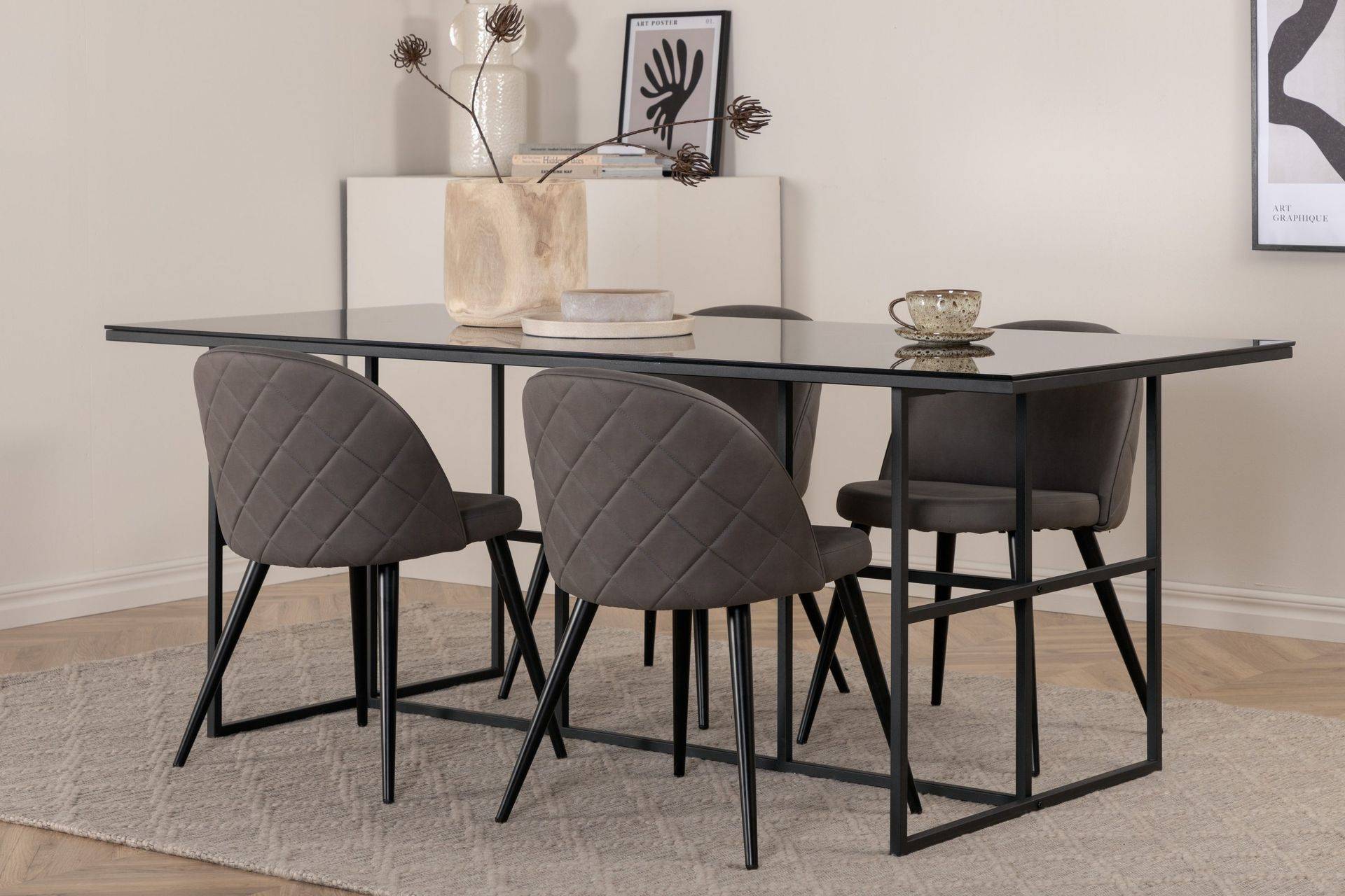 Venture Home Leif matbord med 4st Velvet matstol - Matgrupper Glas