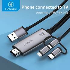 Hagibis 3 i 1 4k HD Micro USB Type-C till HDMI-kabel Ljud- och video-kabel Telefon till TV/Projektor Adapter för HUAWEI