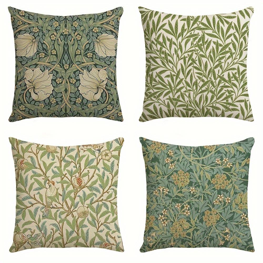 4pcs, William Floral Throw Pillow Cover, Vintage Flowers Decor For Cushion Cover, Farmhouse Pillowcase Decor, For Porch Patio Couch Sofa Living Room Outdoor, Without Pillow Insert 18x18inch
