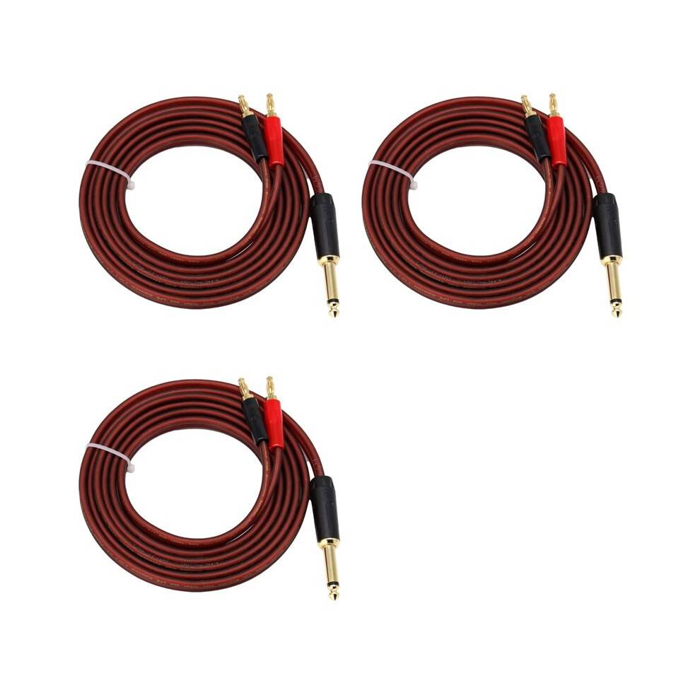 3pcs 6.35mm TS Phono to Banana Plug Speaker Audio Cable,Gold-Plated 1/4 TS Male to Dual Banana (1.5M)