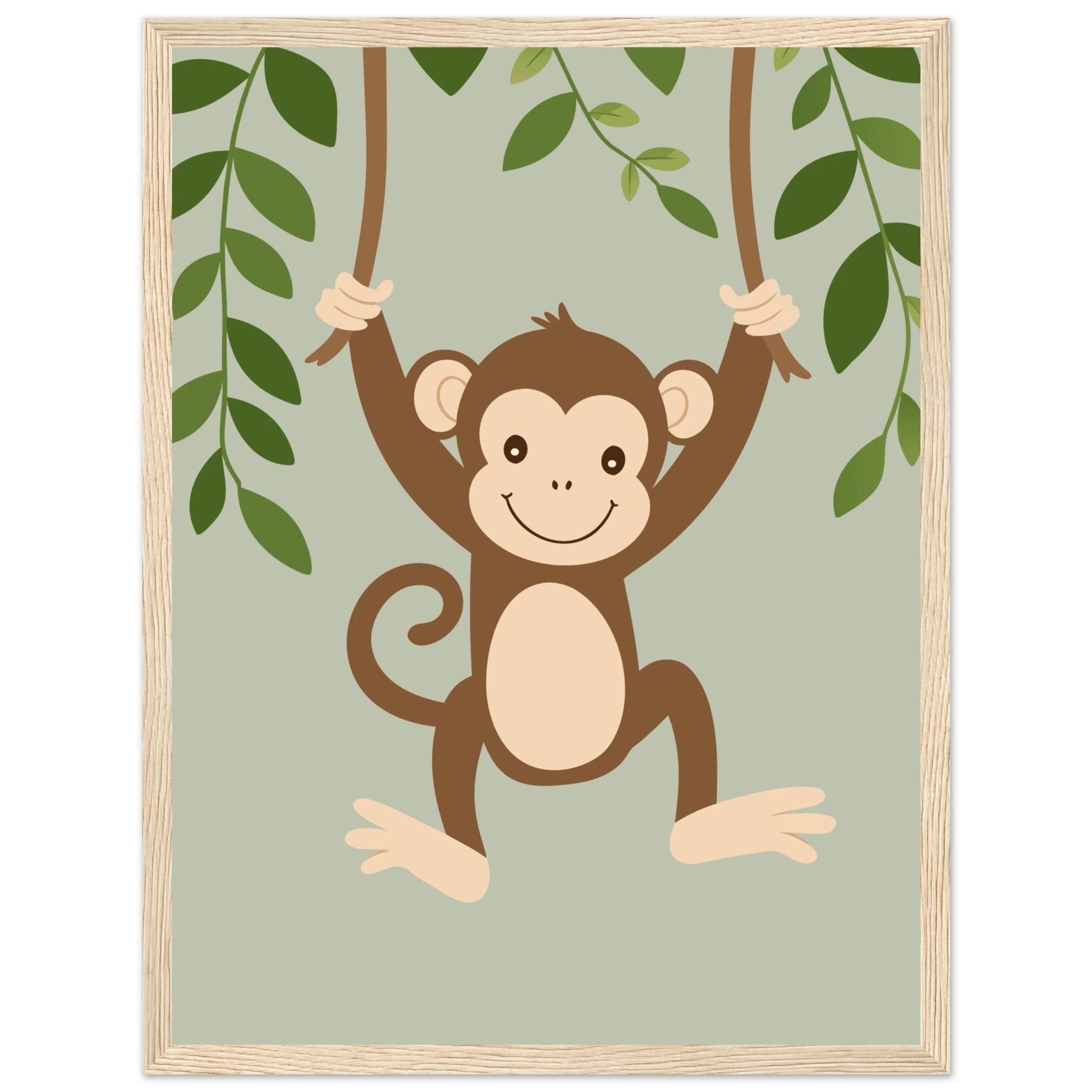 Apa i lian poster-30x40 cm / 12x16″ / Med ram / Ljust trä
