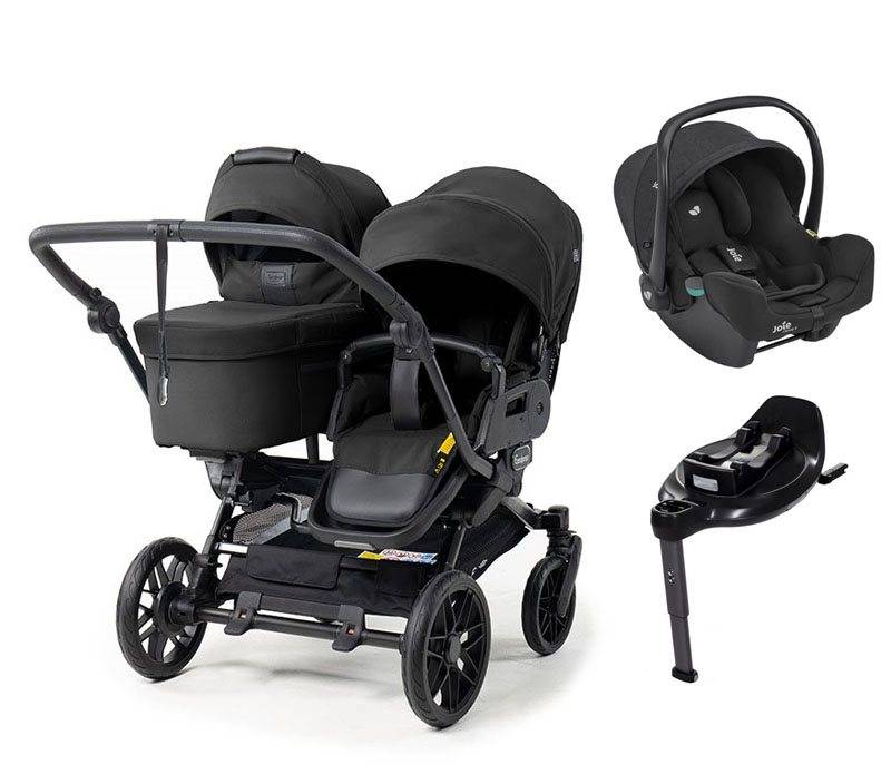 Emmaljunga Double Sento syskonvagn 2027 + Joie i-Snug 2 babyskydd + isofixbas