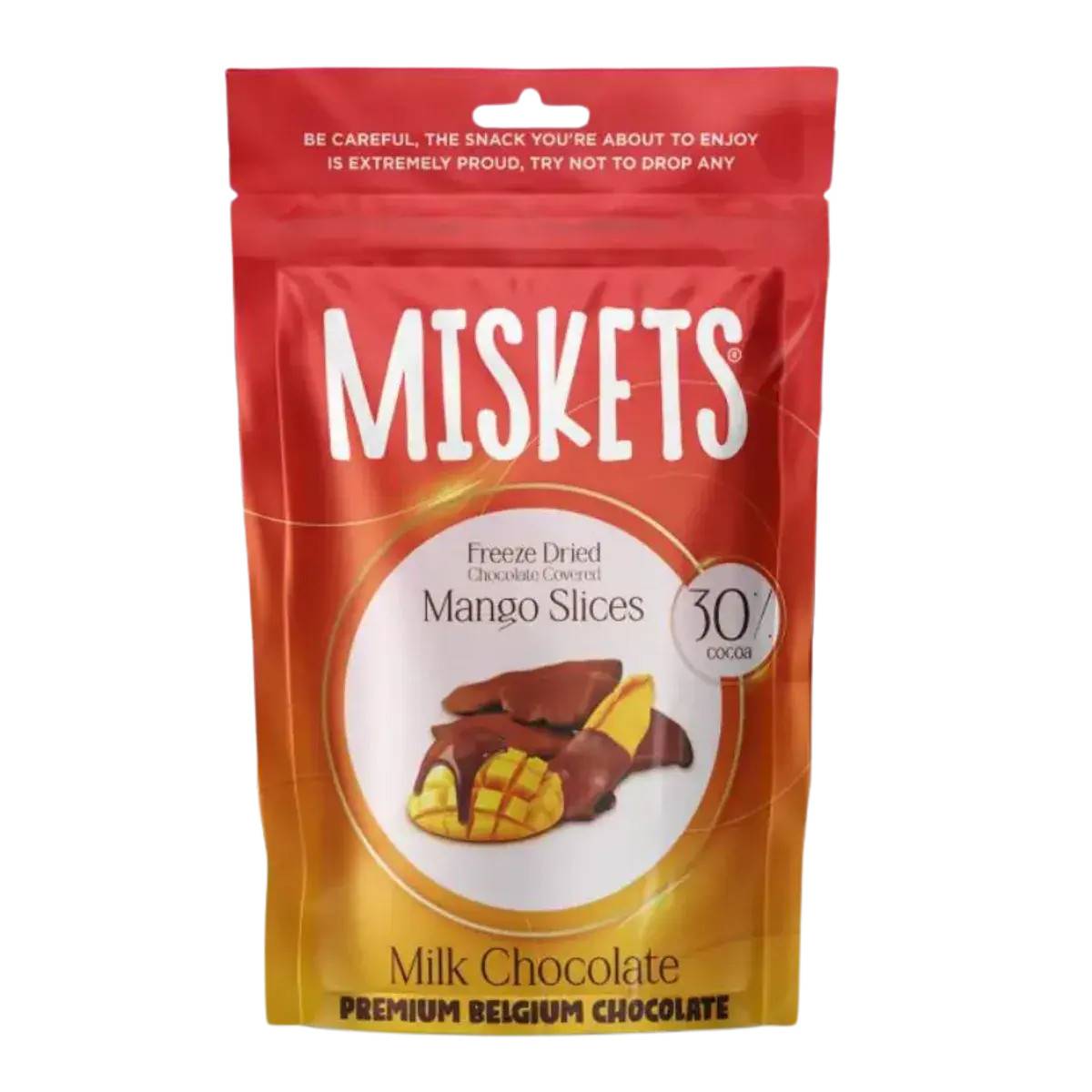 Mælkechokolade-Overtrukne Frysetørret Mango Miskets 80g