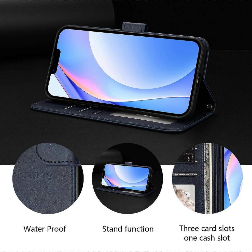 (Blue) Compatible For Oppo Find X9 Ultra 5G Wallet Case RFID Calf Texture Leather Stand Phone Cover with Strap