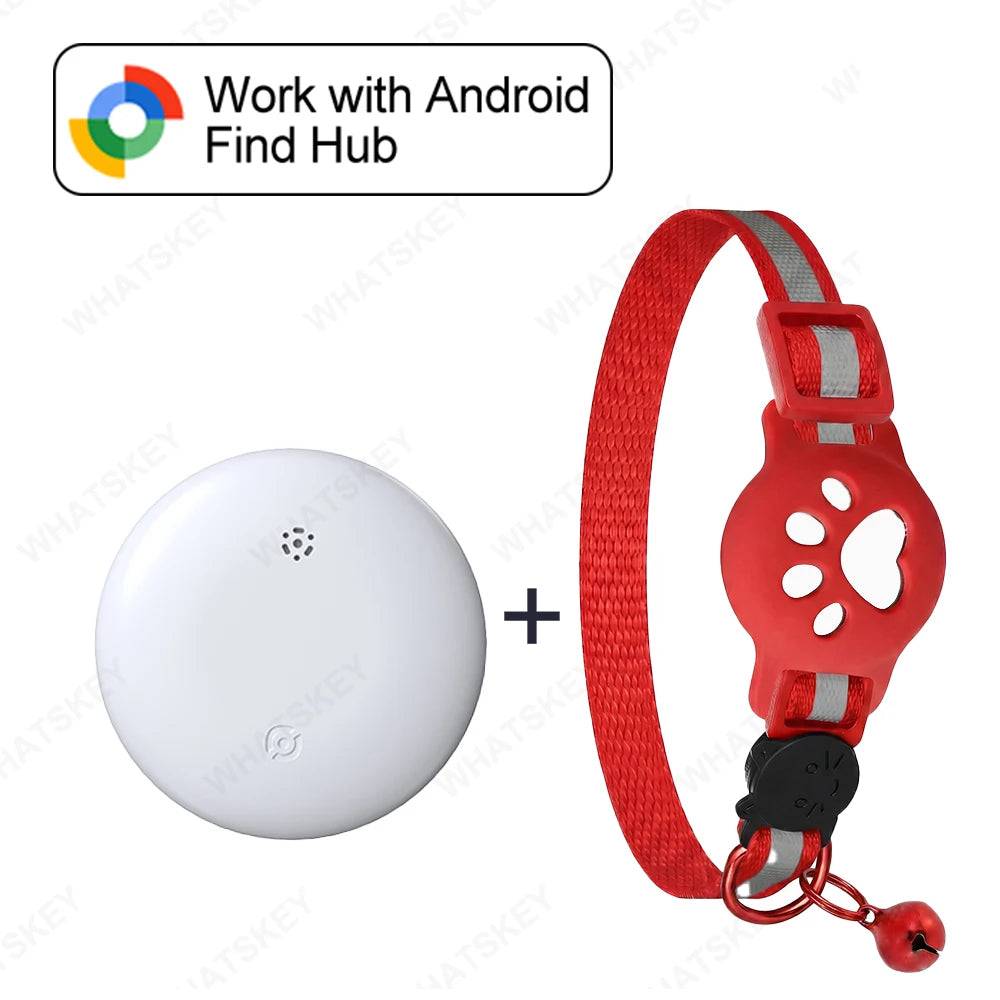 Google Find My Device Pet Collar Tracker for Cats & Dogs — Android Compatible - White-red collar