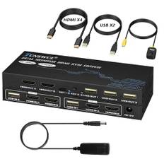 HDMI KVM Switch 2 PC 2 Monitore 4K@60Hz, Dual Monitor KVM Switch 2 Port mit Netzteil, Unterstützt HDMI 2.0, HDCP 2.2, 2 in 2 out KVM Switch mit 4 HDMI-Kabel und 2 USB-Kabel