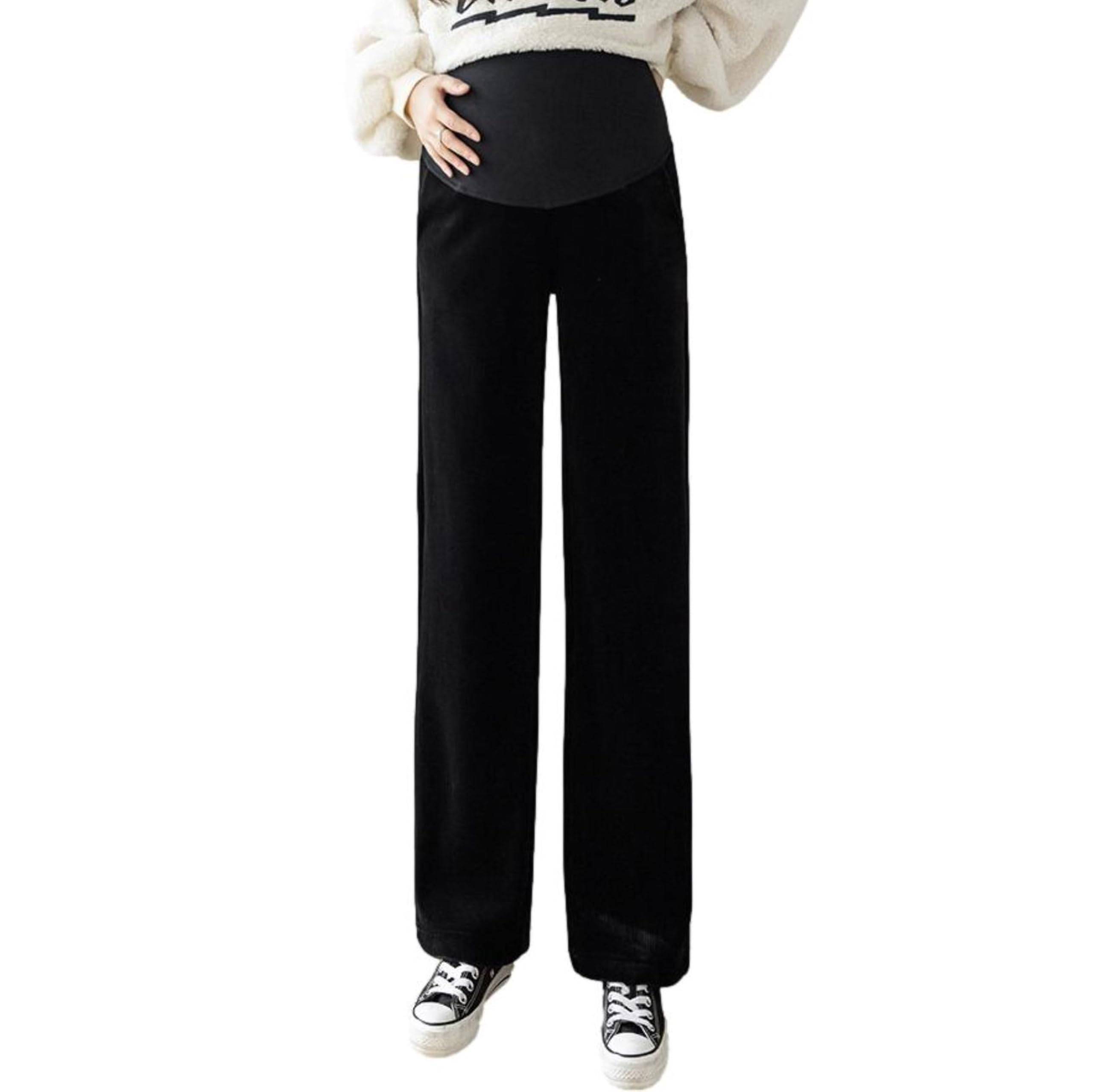 Corduroy Maternity Pants with Elastic Straight Fleece and Solid J-Scott Women's Waist, Fit, Lining, Pockets, Black, JS24-BK-2XL svart